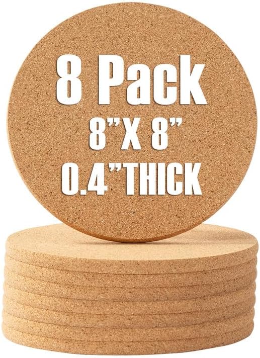 FirstGift Cork Trivet - 8 Pack High Density Cork Trivet Set- 8" Diameter x 0.4" Thick Round - Hot Pads for Table & Countertop