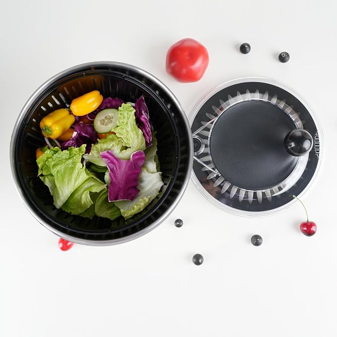 5L Salad Spinner Best Rated – Lettuce Spinner with Non-Slip Base & Salad Bowl, One Hand-Drain stop button, Fruit and Vegetable Washer For Fast Meal Prep | Dishwasher Safe Kitchen Set