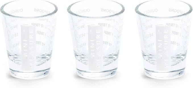 Kolder Mini Measure Heavy Glass, 20-Incremental Measurements Multi-Purpose Liquid and Dry Measuring Shot Glass, White, Set of 3