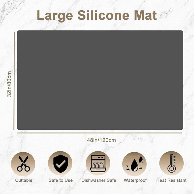 48''x32''(120cmx80cm) Silicone Kitchen Counter Mat, Extra Large Heat Resistant Non-Slip Countertop Protector, Waterproof Multipurpose Mat for Kitchen Island, Semitransparent