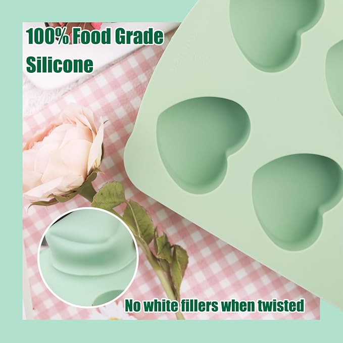 QELEG 2 Pack Silicone Heart Molds, Mini Cake Heart Pan, Baking Molds for Homemade Muffins, Ice cube tray Chocolate Bomb, Candles, Cupcakes, Brownies, Tartlets and Egg Bites 2Pcs/8-Cavity