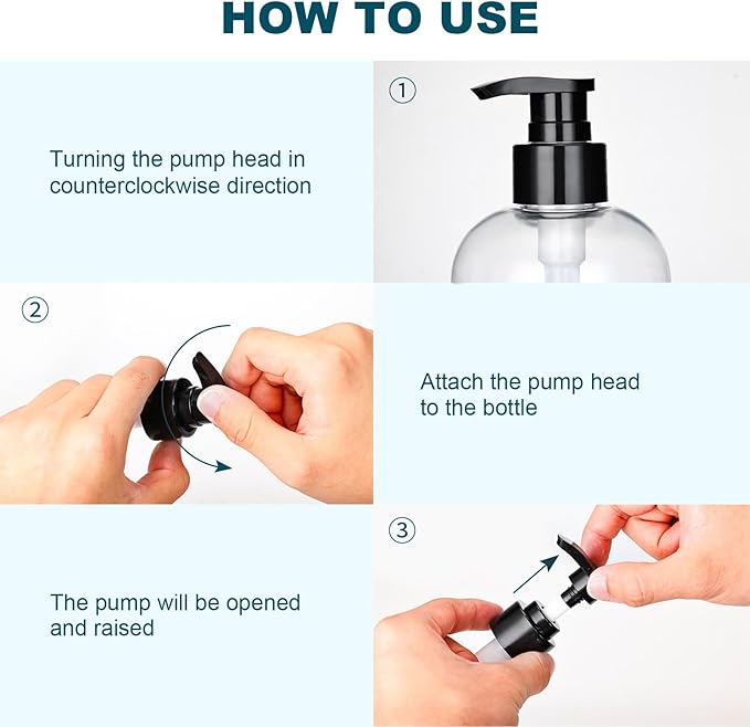 Plastic Pump Bottles Dispenser 2Pack 16.9oz Shampoo Bottle BPA Free | Empty Pump Bottle Refillable Clear Shampoo Conditioner for Lotion, Liquid Soap, Massage Oil