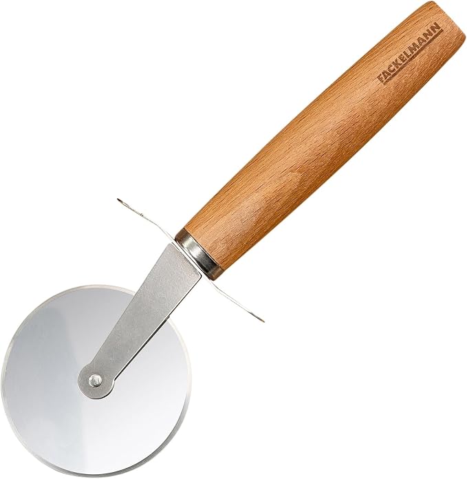 Fackelmann Pizza Cutter for Pizza and Tarte Flambée - Pizza Wheel with Sharp Stainless Steel Blade - Pizza Roller with Ergonomic Beech Wood Handle - Approx 21cm