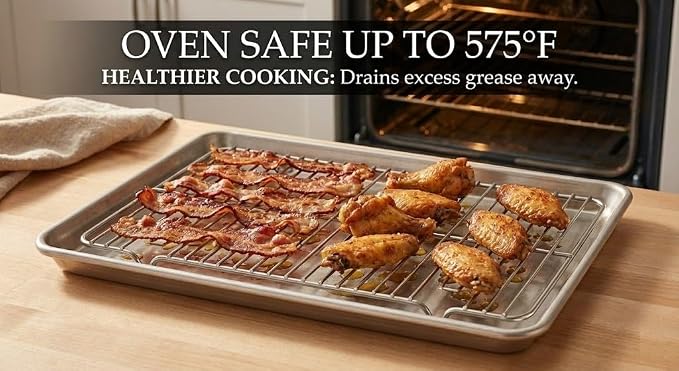 2-Pack Stainless Steel Cooling Racks for Baking and Roasting, Fits Quarter Sheet Pan, Oven Safe & Dishwasher Safe, Heavy Duty Baking Rack for Cookies, Meat, Cakes