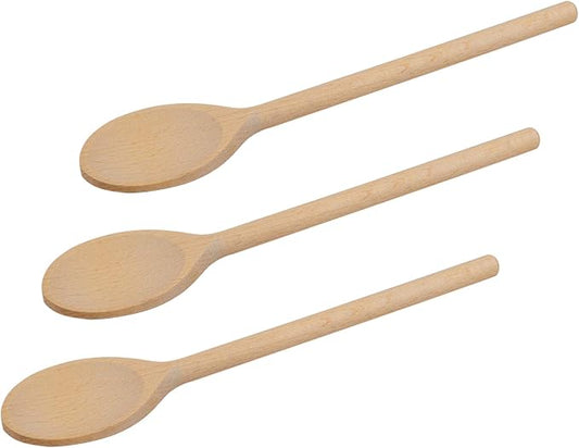 Set of 3 Wooden Spoons (10-Inch) – Natural Beechwood Mixing Spoons for Cooking, Baking & Stirring – Durable 0.45" Thick Handle & 1.9" Wide Head – Scratch-Free Utensils for Nonstick Cookware