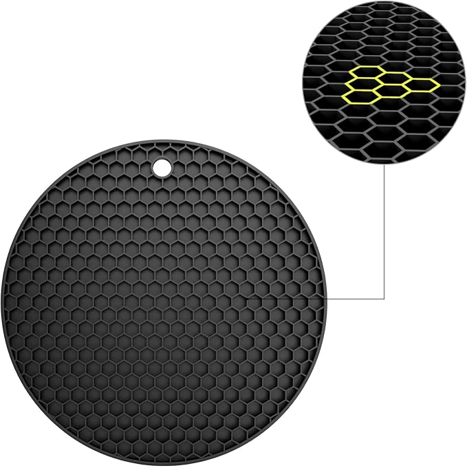 Silicone Trivet Mat — Heat Resistant 446°F Pot Holders for Hot Dishes, Non-Slip Hot Pads for Quartz & Granite Countertops, Multipurpose Kitchen Trivets, Black