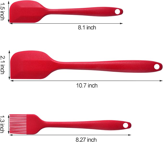 MaxDare Silicone Spatulas and Spoon Set, One-Piece Design Heat Resistant Dishwasher Safe Kitchen Utensil for Baking Cooking Stirring, Non Stick BPA-Free Food Grade Rubber, Set of 6, Red