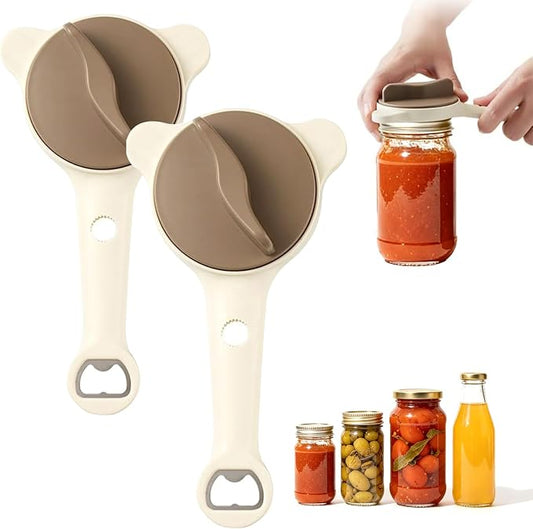 2 Pcs 2026 New 4-in-1 Jar Opener-Adjustable Stainless Steel Lid Remover for Seniors & Arthritis,Non-Slip Grip Fits 1″-3.5″Jars,Bottles & Cans (Brown)