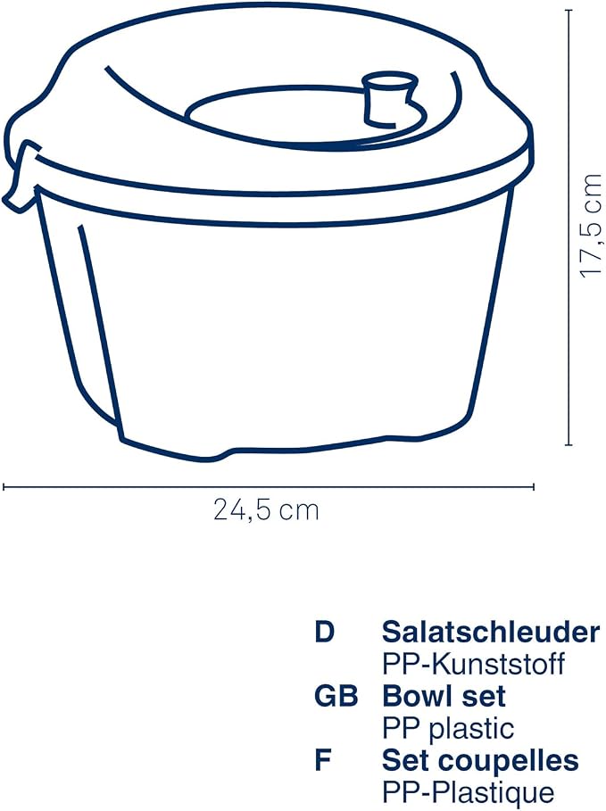 Kela Salad Spinner Mailin 4,4l of Plastic in Grey, 24.5 x 24.5 x 17.5 cm