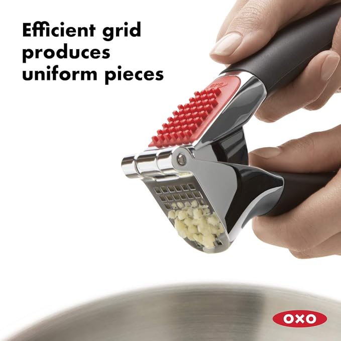 OXO Good Grips Soft-Handled Garlic Press,Black,One Size & Good Grips Etched Zester and Grater,Green,One Size
