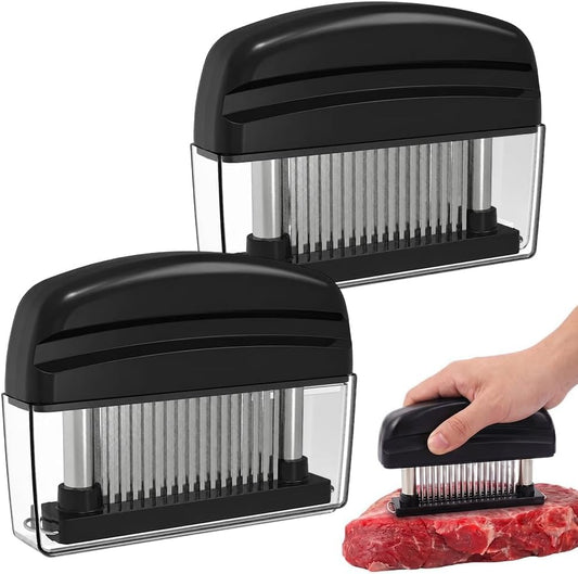Meat Tenderizer Tool with 48 Stainless Steel Needle Blades, Spring Loaded Meat Tenderizer, Handheld Blade Meat Tenderizer for Steak, Beef, Chicken, Pork, BBQ Grill Kitchen Gadgets (Black*2pcs)