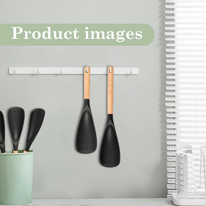 4Pcs Silicone Spatula Set with Wooden Handle, Cooking Spoon Spatula Multipurpose Kitchen Utensils for Mixing, Scraping, Serving, Heat Resistant, Non-Stick Safe, 2 Large 13.4"+ 2 Small 11.4"