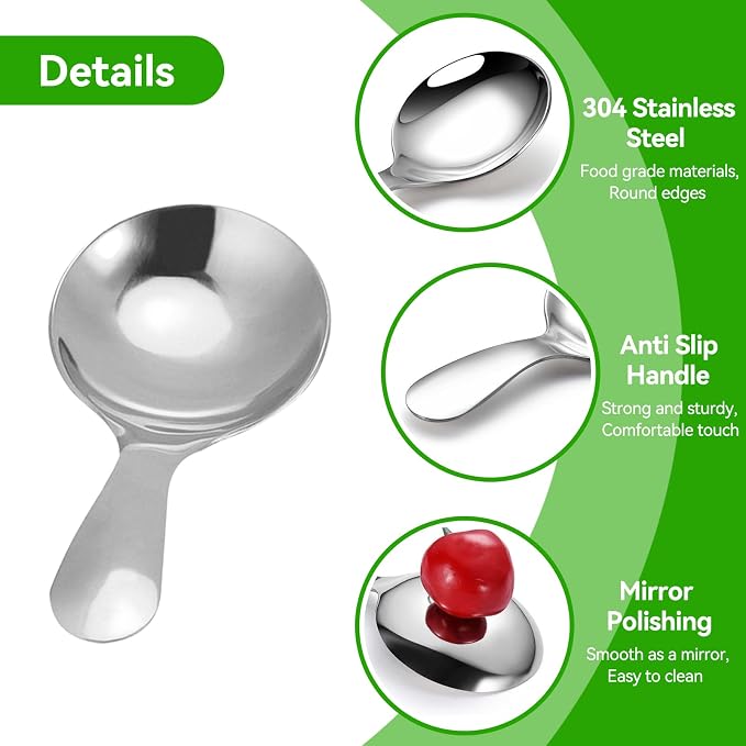 5PCS Ice Cream Scoop, Mini Silver Serve Candy Spoon Stainless Steel Short Handle Salt Condiments Dessert Condiment Spoons for Salt Sugar Condiments Coffee Tea Dessert(Silver)