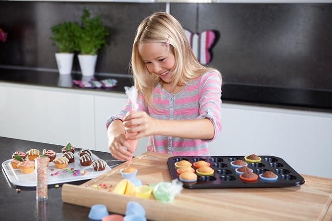 Everyday Baking Prochef Teflon Non-Stick Premium Coated 24 Mini Cup Muffin Tray - Length 38cm x Width 26cm Carbon Steel for Muffins or Cupcakes - Black
