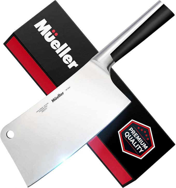 Mueller 7-Inch Meat Cleaver Butcher Knife - German High Carbon Steel, Laser-Tested Razor-Sharp Blade, Heavy Duty Bone Chopper for Meat & Vegetables, Home & Restaurant, Gift for Him