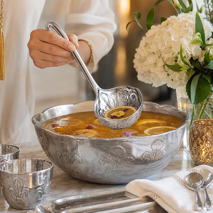 Arthur Court Fleur-De-Lis Serving Ladle - Elegant Aluminum Spoon for Punch and Soup - 12 Inch Long