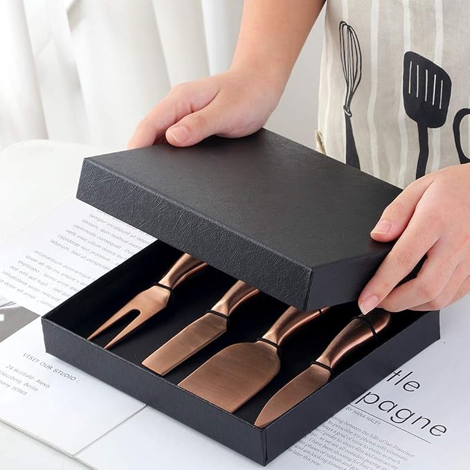 Cheese Knife Set，Stainless Steel Cheese Tool，Ergonomic Design&Easy To Use， for Birthday/Parties/Wedding/Bridal Shower/Housewarming and Anniversary (rose gold*case)