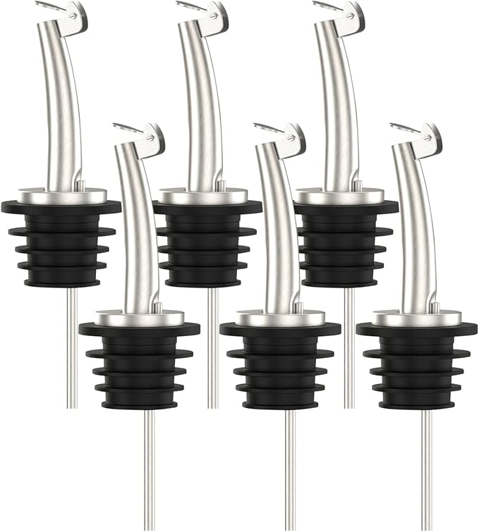 6 Pcs Oil Spout Liquor Bottle Pourer Spouts for About 3/4" Bottle Mouth | Stainless Steel Olive Oil Dispenser Spout Liquor Bottle Pourer with Flip Top