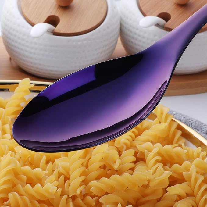 Buffet Serving Spoons, Stainless Steel 10 Inch Purple Plated Server Set of 2, Large Salad Serverware Utensils, Dishwasher Safe
