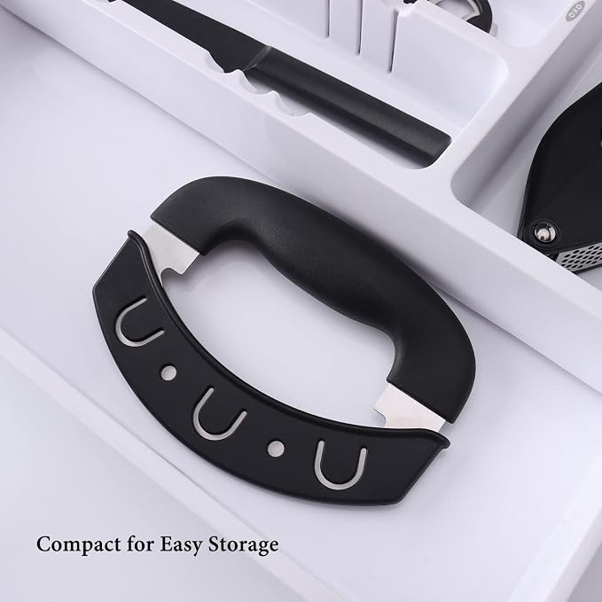 KITCHENDAO Super Sharp Pizza Cutter Mezzaluna Salad Chopper, Advanced CNC Sharpening Technology for Fast Chopping, Rocker Slicer Mincing Knife with Protective Cover, Chop Herbs Vegetables