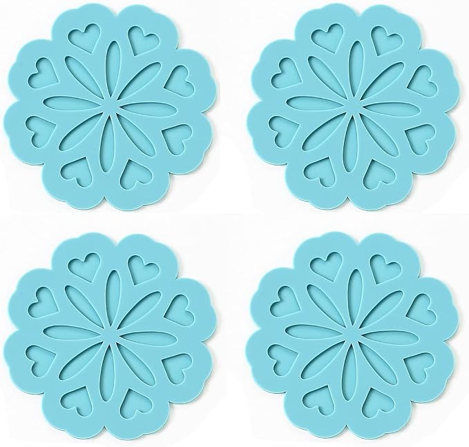 Set of 4 Silicone Trivet Mat - Hot Pot Holder Hot Pads for Table & Countertop - Trivet for Hot Dishes - Non-Slip & Heat Resistant Modern Kitchen Hot Pads for Pots & Pans, Turquoise