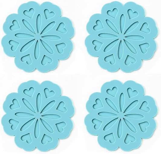 Set of 4 Silicone Trivet Mat - Hot Pot Holder Hot Pads for Table & Countertop - Trivet for Hot Dishes - Non-Slip & Heat Resistant Modern Kitchen Hot Pads for Pots & Pans, Turquoise