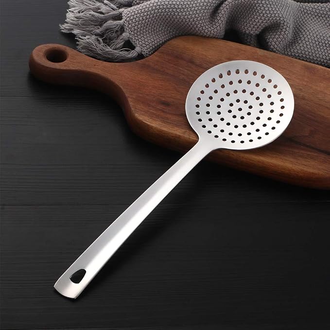 Skimmer Spoon, BuyGo Slotted Spoon Strainer Ladle Stainless Steel Cooking Utensil, Comfortable Grip Design, Silver