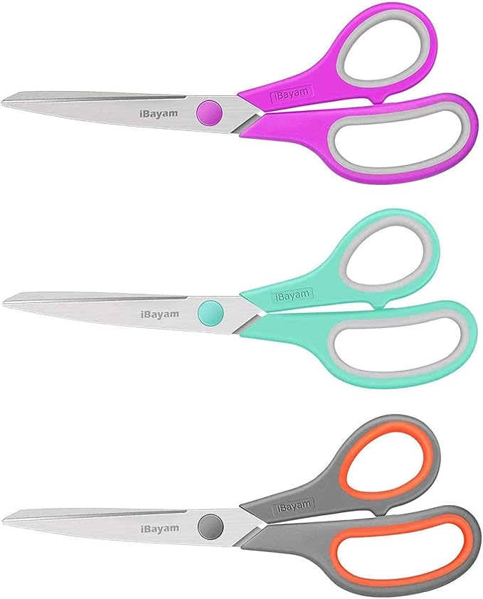 iBayam 2-Pack Kitchen Shears with 3-Pack Multipurpose Office Scissors Bulk