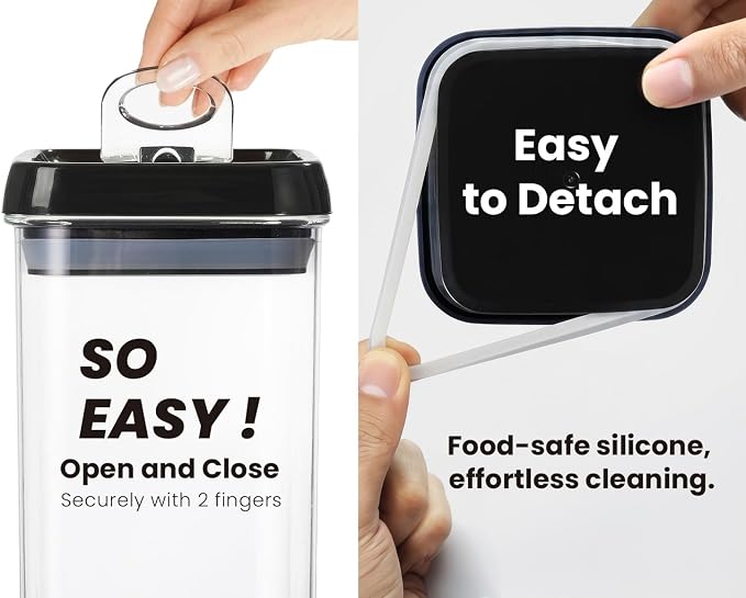 Felli Flip Tite Food Storage Container with Lid 4” RECTANGLE Airtight Ring Flip Lock Top, Stackable Acrylic Canister Set for Kitchen Fridge Pantry Organizer,(1.1 qt)