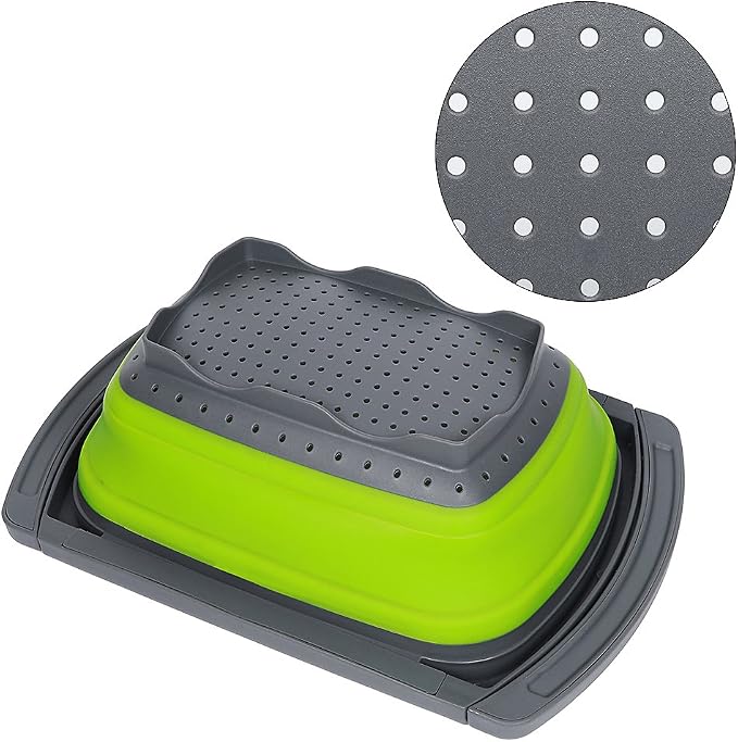 Qimh Colander collapsible, Colander Strainer Over The Sink Vegetable Fruit Strainer Basket (6 Quart) with Extendable Handles, New Kitchen Essentials