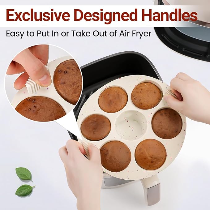 Silicone Muffin Pan for Air Fryer Oven Instant Pot, Nonstick 7 Cups Easy To Handle BPA Free for Baking Egg Bites Muffin Tart Cupcake Mini Quiche 2 Pack Confetti