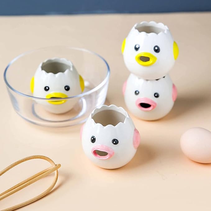 Egg Separator, 2pcs Yellow Pink Ceramics Vomiting Chicken Egg Yolk Egg White Separator, Little Chick Small Egg Splitter