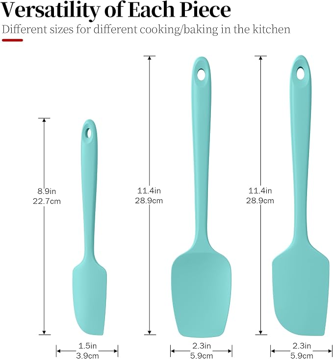 Heat Resistant Silicone Spatula Set of 3, Luxiwise 600ºF High Temp Baking Scraper Cooking Utensils Non-Stick BPA-Free for Seamless Mixing, Folding, Scraping with Rubber Kitchen Essentials (Aqua Sky)
