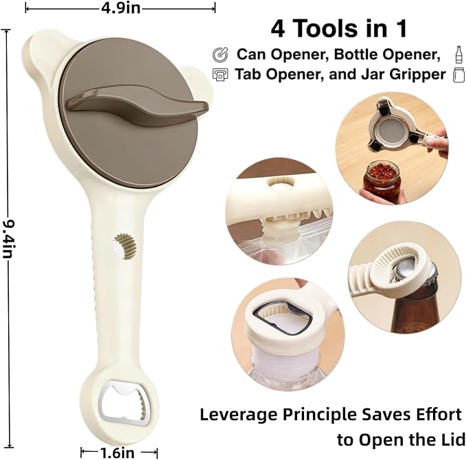 4-in-1 Adjustable Jar Opener, Universal Lid Remover with Non-Slip Handle, Kitchen Can Bottle Gripper Tool