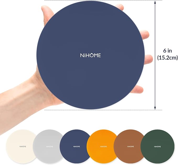 NiHome Silicone Jar Opener Gripper Pads, 6 In for Seniors, Vintage, 6 Pack | Textured Back Pattern For Superior Grip, Food-Grade Silicone, Heat-Resistant Multi-Use Kitchen Pad For Jars, Pots, Spoons