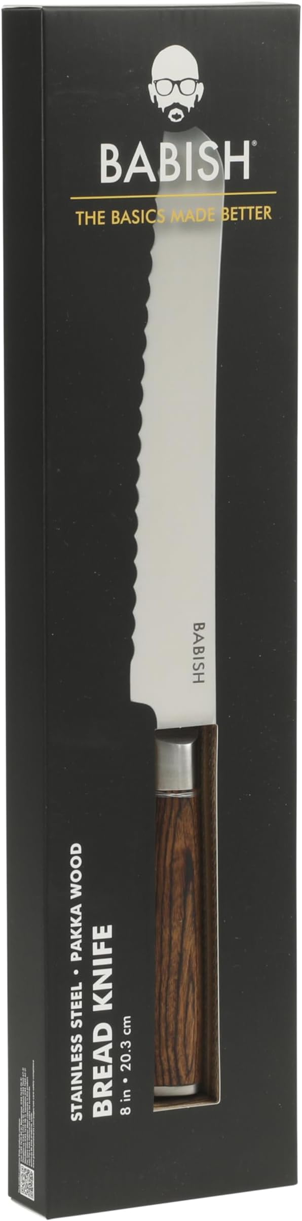 Babish 8-Inch Bread Knife – High-Carbon 1.4116 German Steel Serrated Knife with Dark Pakka Wood Handle, Full-Tang Razor Sharp Kitchen Knife for Slicing Bread, Crusting & Artisan Loaves