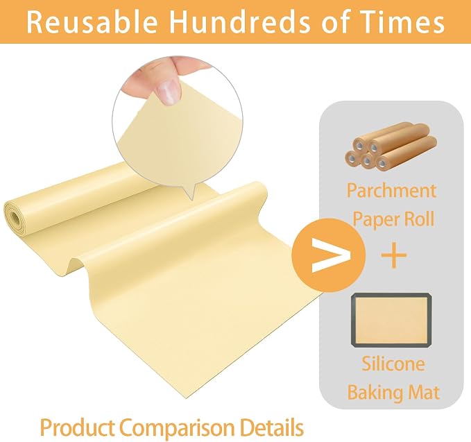 Silicone Baking Mat Roll, 12 IN x 6 FT, Non-Stick, Reusable, Heat-Resistant Baking Sheet for Oven, Air Fryer, Pastry, Dough, Bread, Non-Slip Kitchen Counter Mat