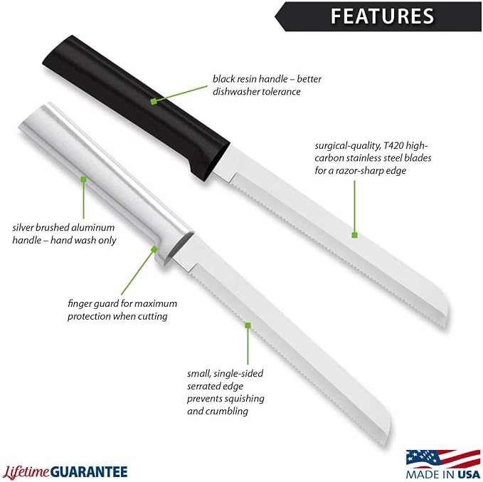 Rada Cutlery 6" Bread Knife (R136), Stainless Steel Serrated Blade, Silver Handle, Pack of 2