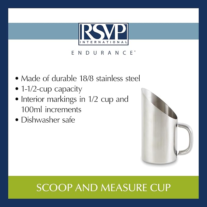 RSVP International Endurance Kitchen Collection Measuring Tools, Dishwasher Safe, Scoop & Measure, Stainless Steel