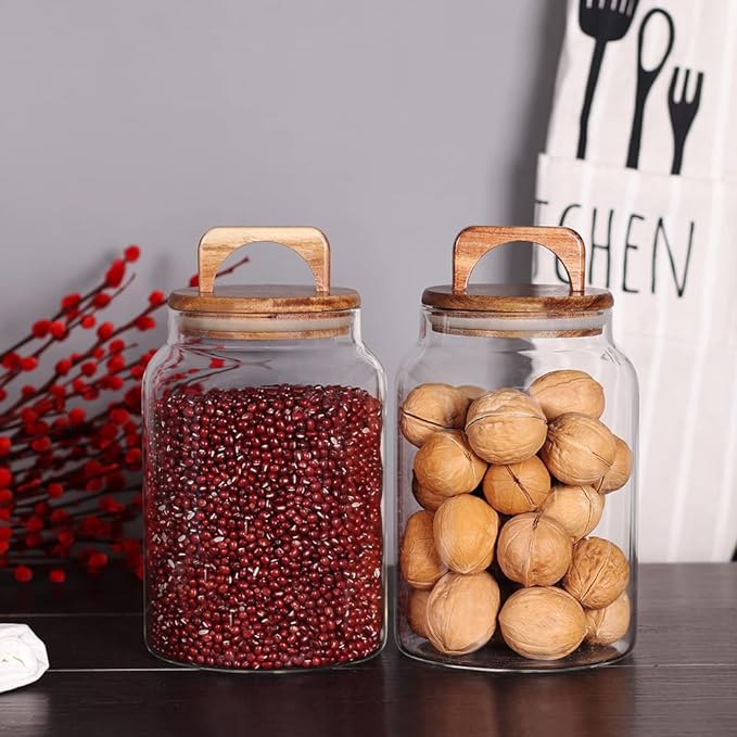 SAIOOL Canister Set of 2, Glass Kitchen Canisters