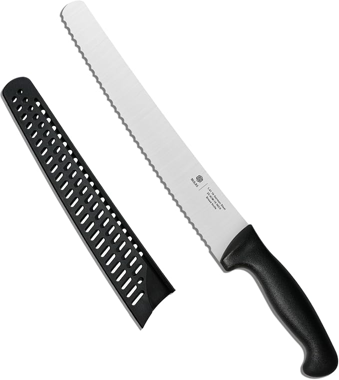 10 Inch Serrated Bread Knife for Homemade Bread, Sourdough & Artisan Loaves, 1.4116 German Stainless Steel, Protective Sheath, Black