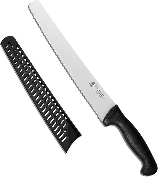 10 Inch Serrated Bread Knife for Homemade Bread, Sourdough & Artisan Loaves, 1.4116 German Stainless Steel, Protective Sheath, Black
