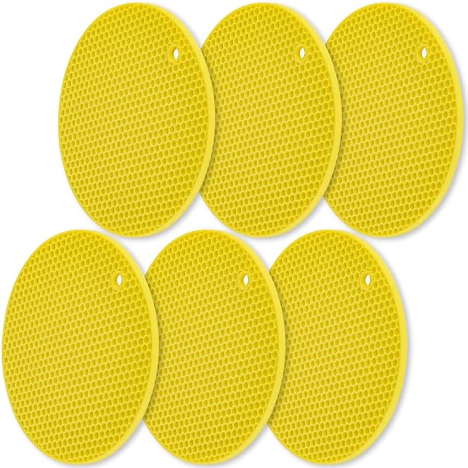 homEdge Silicone Trivets Mat, 6 Packs Multipurpose Non Slip Heat Resistant Pot Holder-Yellow