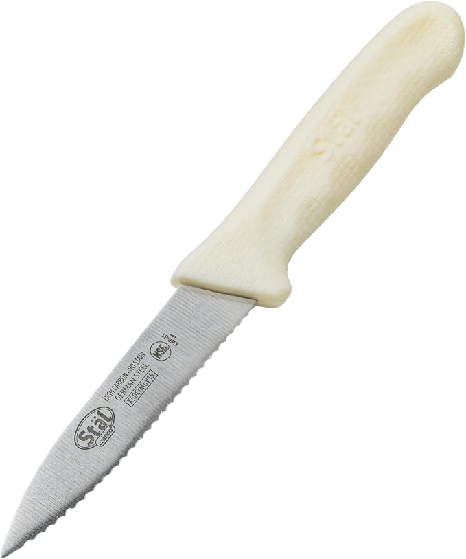 Winco 3.5" Serrated Paring Knives, White PP Hdl, 2pcs/pk