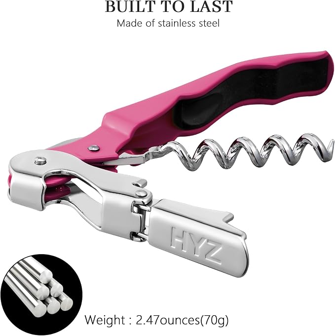 HYZ 2-Pack Wine Opener Waiter Corkscrew, Professional Wine Key for Servers, Bartender with Foil Cutter, Manual Wine Bottle Opener Double Hinged (Rosy)