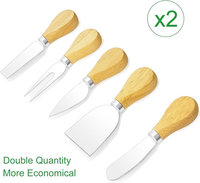 10 Pcs Cheese Knives, Wooden Handle Cheese Knife Set for Charcuterie Board, Mini Steel Stainless Cheese Cutter, Spreader, Fork for Party Wedding Christmas, Charcuterie Accessories