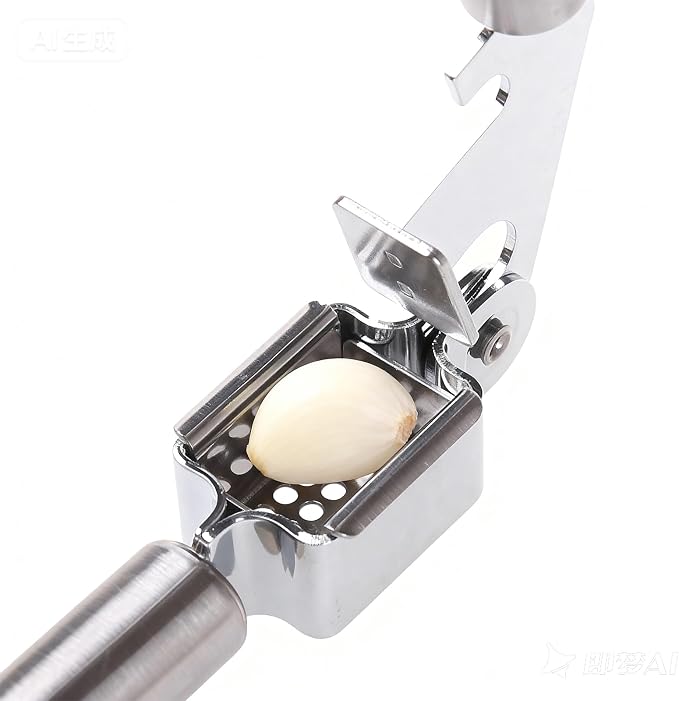 MANJIA Garlic Press and Peel Set Stainless Steel- Rust Proof Garlic Mincer Tool - Easy-Squeeze, Easy-Clean Silicone Garlic Peeler & Brush (Black)