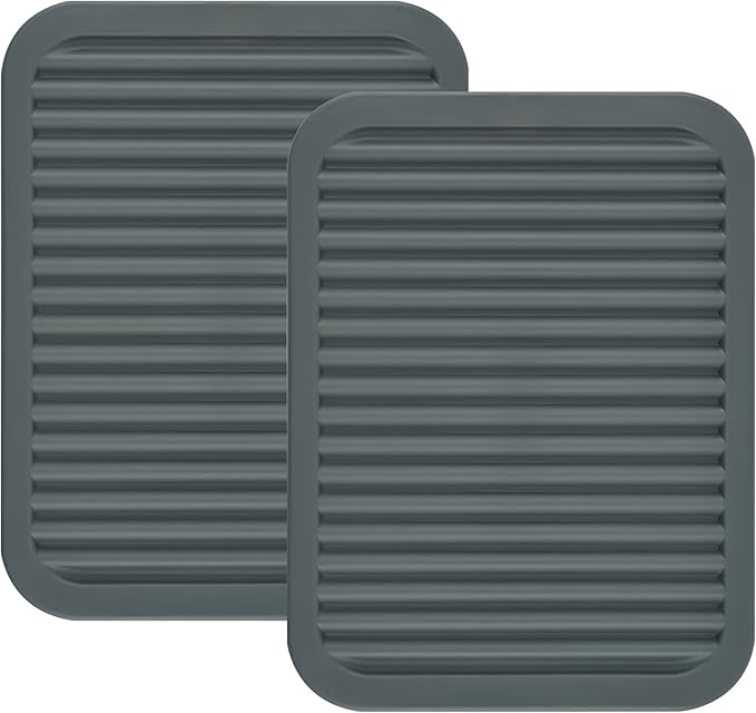 Silicone Trivets for Hot Dishes, for Hot Pots and Pans, Silicone Pads Mat Set, Heat Resistant Placements, Small Dish Drying Mat, Grey Rectangular Trivets Set 2