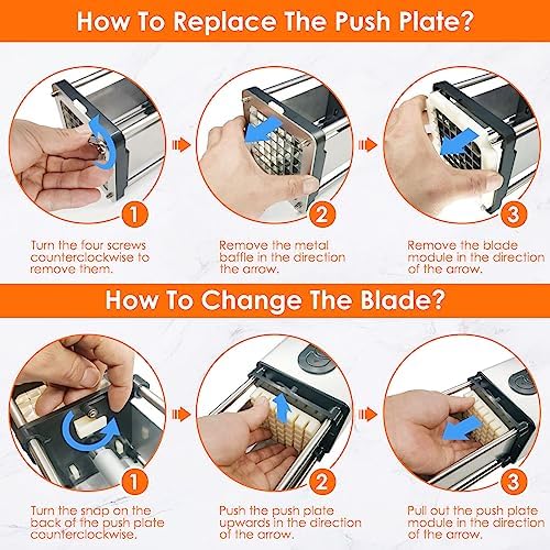 SIXRARI Replacement Chopper 1/2‘’ Blade, Commercial Vegetable Chopper Dicer Stainless Steel Blade and Pusher Block for Fruit Cutting Machine Tomato Onions Carrots French Fries Cutter