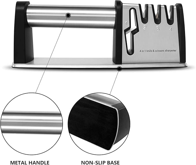 JCHOPE Knife Sharpeners, 4 in 1 Kitchen Blade and Scissors Sharpening Tool, Powerful Professional Chef's Kitchen Knife Accessories, Manual Knife Sharpener Kitchen (Silver), middle